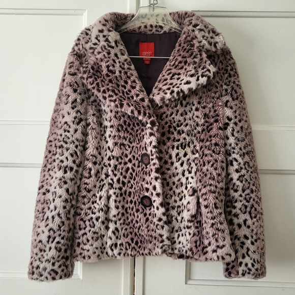 Vintage 90's Y2K LAVENDER Esprit Faux Cheetah Leopard Fur Jacket Coat Jacket S - Picture 1 of 6